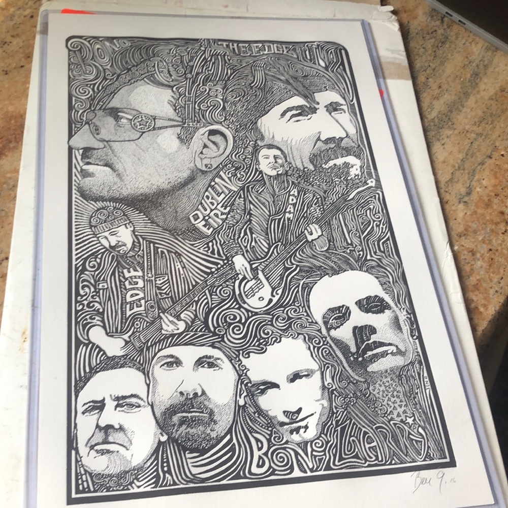 MAKE OFFER - U2 black & white print. Make offers.